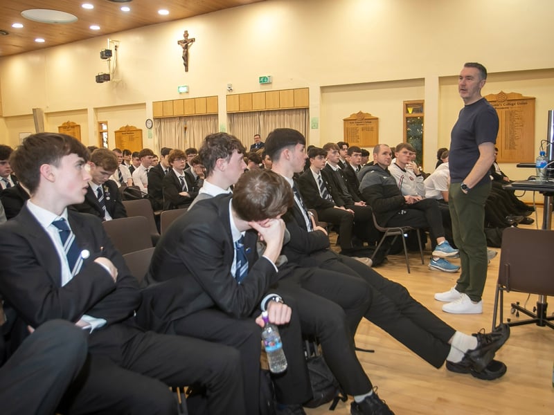 Oisin McConville addressing the attendance at Wednesday's event in St. Columb's College.