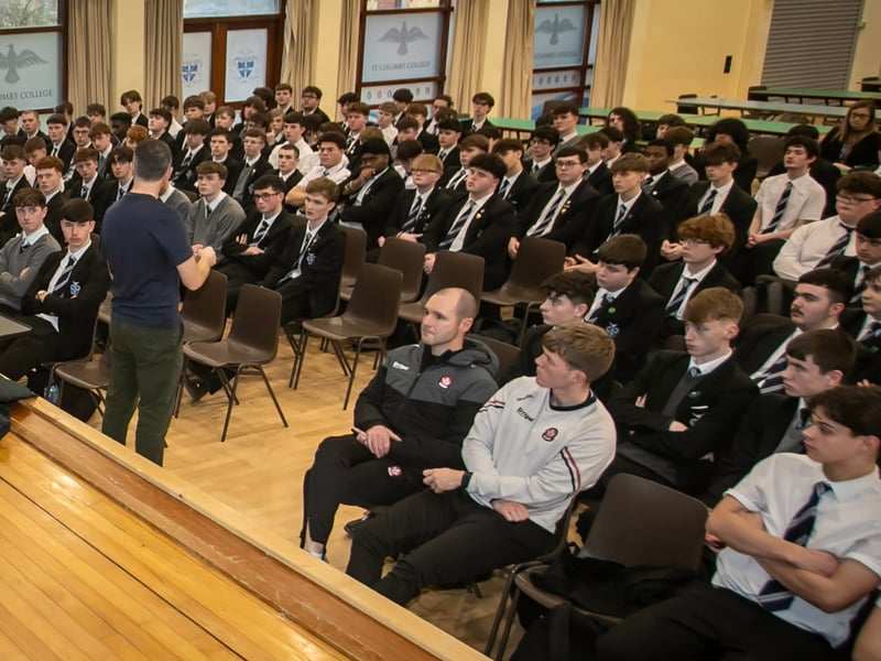 Oisin McConville addressing the attendance at Wednesday's event in St. Columb's College.