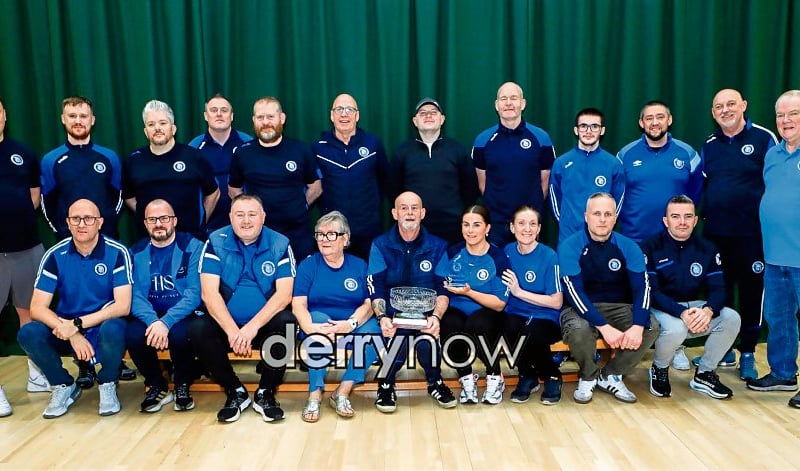 Tommy Moreland (seated centre) who received the Hall of Fame Award with members of the committee at Trojans annual presentation of awards held in Cecilia's College.