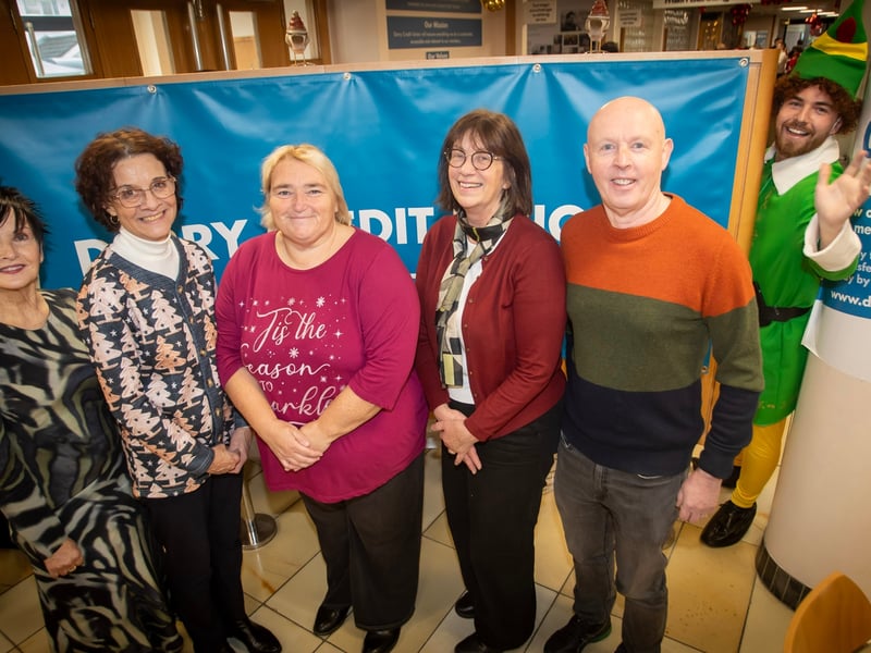 Derry Credit Union retirees Joan Gallagher, CEO and Mary Crumley, Education and Training Officer pictured on Santa Saturday with from left, Patricia Doherty, Delma Boggs, President and Michael Gallagher.
