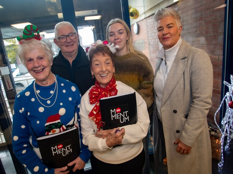 Pictured enjoying Santa Saturday at Derry Credit Union are from left, Berna Lynch, Liam Browne, Isobelle Browne. Liam, ,Grace Canning and Colleen Canning. (Photos: Jim McCafferty Photography)