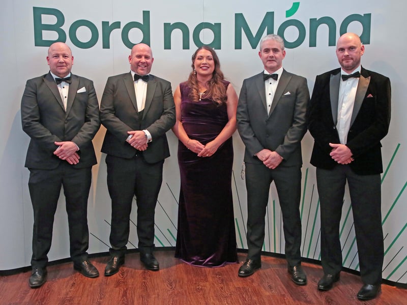 Caption: Gavin Greally, John Rowan, Maria and Patrick Casey, Shane Healy at the Bord na Móna Rathcline OsKaRs event in the Longford Arms Hotel on Sunday night, October 29 Pictures: Shelley Corcoran