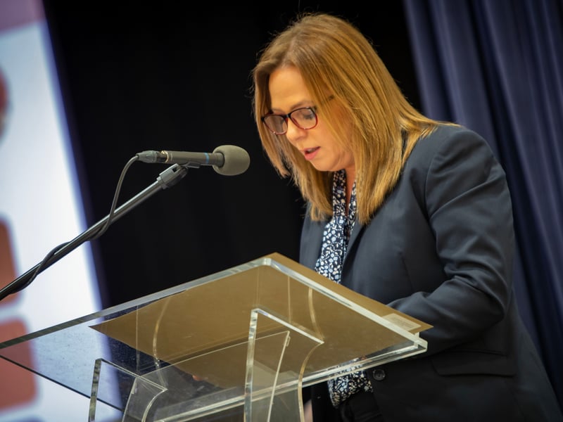 Sharon Doherty, addressing the attendance at the Derry Credit Union AGM at St. Mary's College on Monday evening.