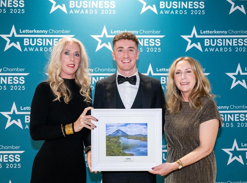 At the Letterkenny Chamber Business Awards in the Mount Errigal Hotel are Karoline Sweeney, Chamber Vice President, Declan Durning, Employee of the Year and Anne McHugh, Donegal ETB
