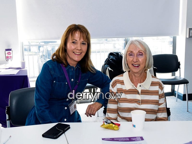 Joanne O'Hagan, OG Cancer NI, and Noleen McMorris pictured at the OG Cancer NI Winter Wellbeing Meeting.