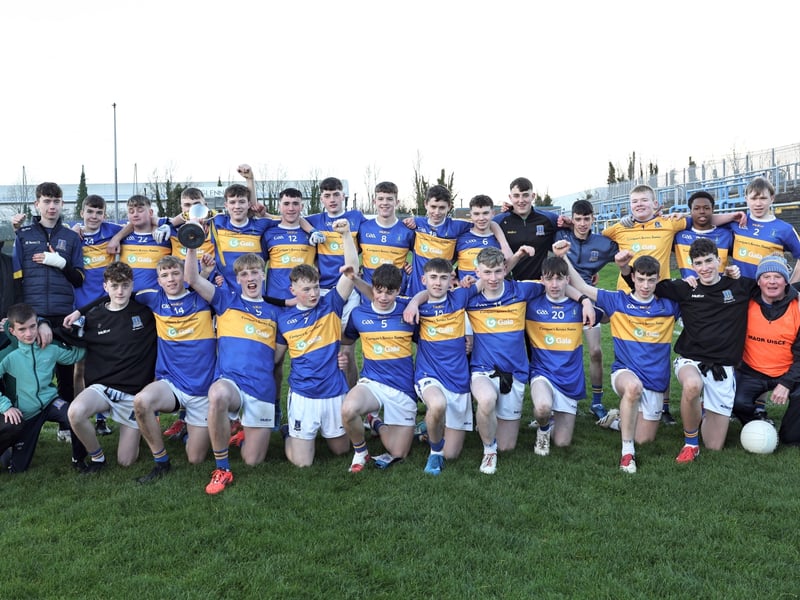 Caption: The St Francis Dromard squad and mentors celebrate following their 3-16 to 4-10 victory over St Colmcille's in the Longford Minor A Football Championship Glenn Brady Cup final replay at Glennon Brothers Pearse Park last Saturday, October 25 Pictures: Syl Healy