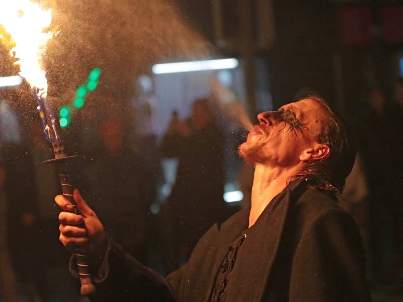 Caption: Gavin Smith performing during The Fire and Shadows Procession Picture: Shelley Corcoran