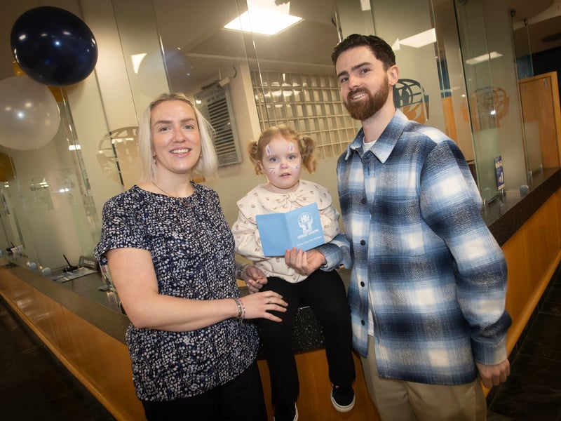 The Lafferty family pictured during International Credit Union Day celebrations at Derry Credit Union on Saturday. Mum Alicia, Eala and dad Matthew.