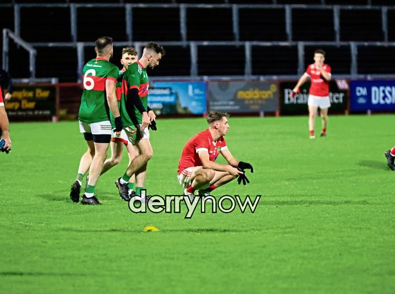 Sean Dolans players disappointed at the final whistle in the GAA Junior Reserves Championship after losing to Slaughtmanus in the final at Celtic Park, on Friday night. (Photos - Tom Heaney, nwpresspics)