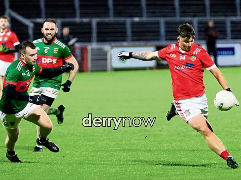 Sean Dolans Liam McNulty prepares to kick the ball towards the Slaughtmanus target.