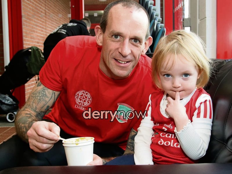 Sadhbh McLaughlin and her daddy Bob enjoying a nice cup of soup.