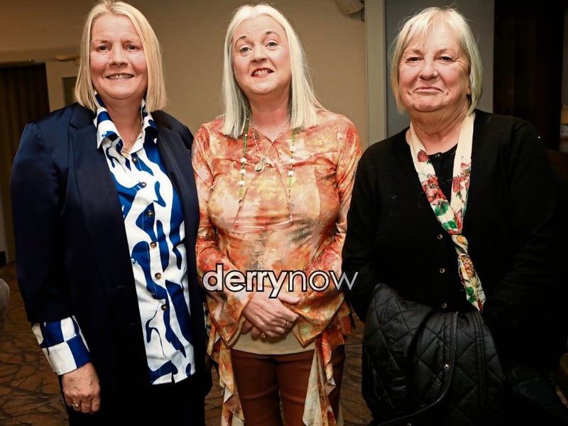 Brenda Ramsay with from right, Bernie Bradley and Mary McLaughlin at the Trojans FC fundraiser "Stars in their Eyes" held in the Maldron Hotel. (Photos - Tom Heaney, nwpresspics)