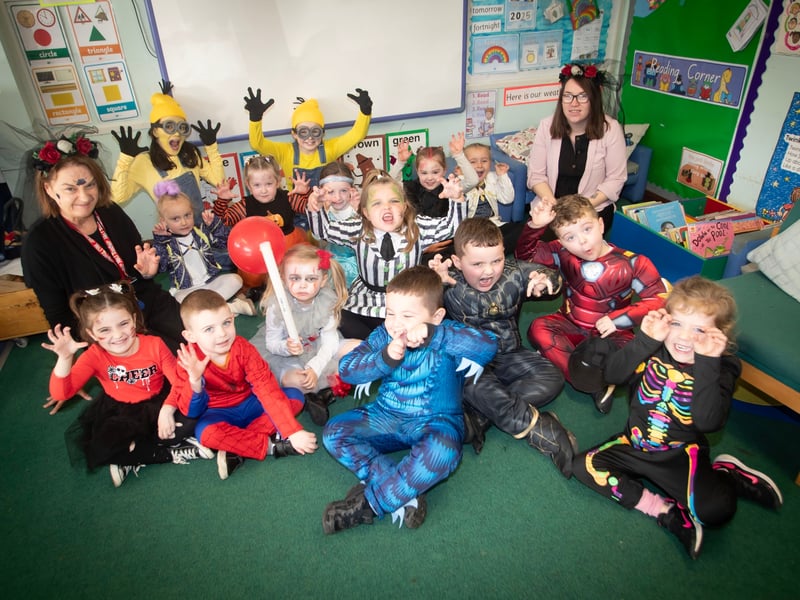 Ms Wilson and her P1 class pictured at Greenhaw on Friday.