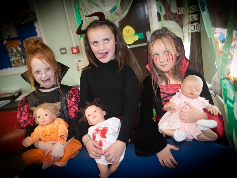 P5 pupils Leyla, Eva and Ada pictured on Friday.