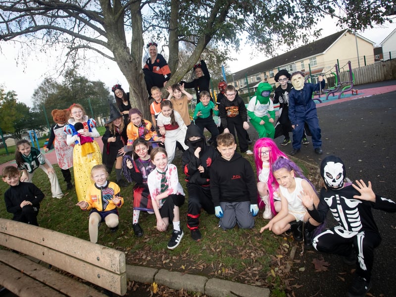 Mrs. O'Donnell and her P5 class at Greenhaw Primary School on Friday. (Photos: Jim McCafferty Photography)