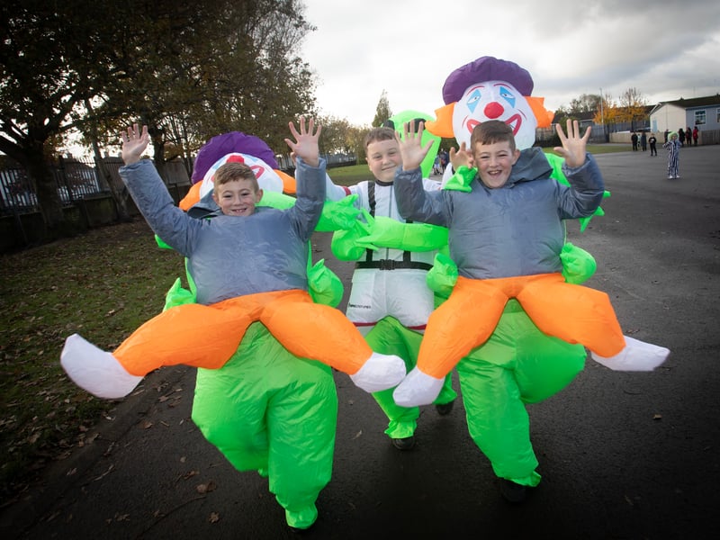 Three of the colourful costumes pictured at Greenhaw PS as Halloween Celebrations started early.