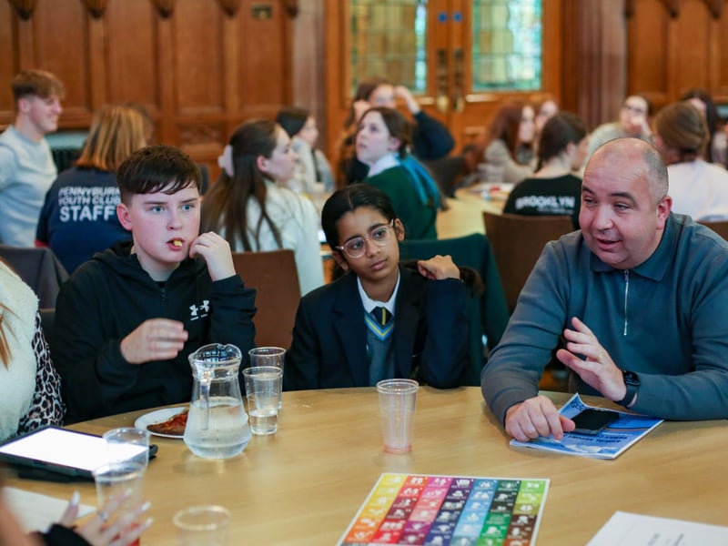 Councillor Brian Tierney with some of the young people taking park in the round table discussions to discuss issues that are important to them and their peers.
