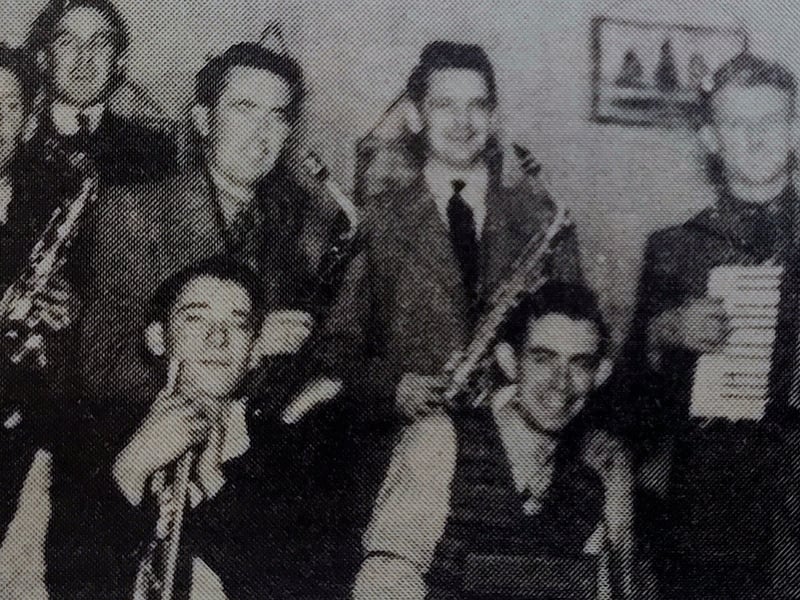 Band pictured here in Castlecomer in the 1950s Back row - Mickey Brennan, Larry Owens, Ben Delaney, Cathal Kelly, George Brennan. Front row: Jim Tynan, Paddy Healy, John Quinn, Michael Doyle.