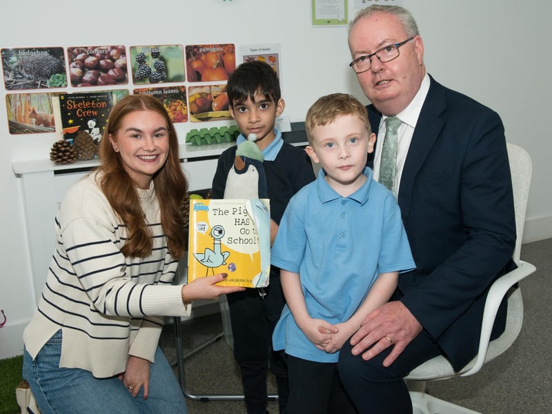 Orla Mulreid (Special Class Teacher), Usayd Hisham, Michael Moynihan Minister of State for Special Education and Inclusion and Charlie Warren-Keating