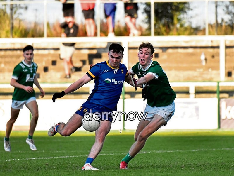 Steelstown's Diarmuid Baker scores a goal against Newbridge.