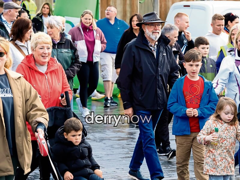 Group leaving Ebrington Square in the Arc Fitness annual recovery walk.
