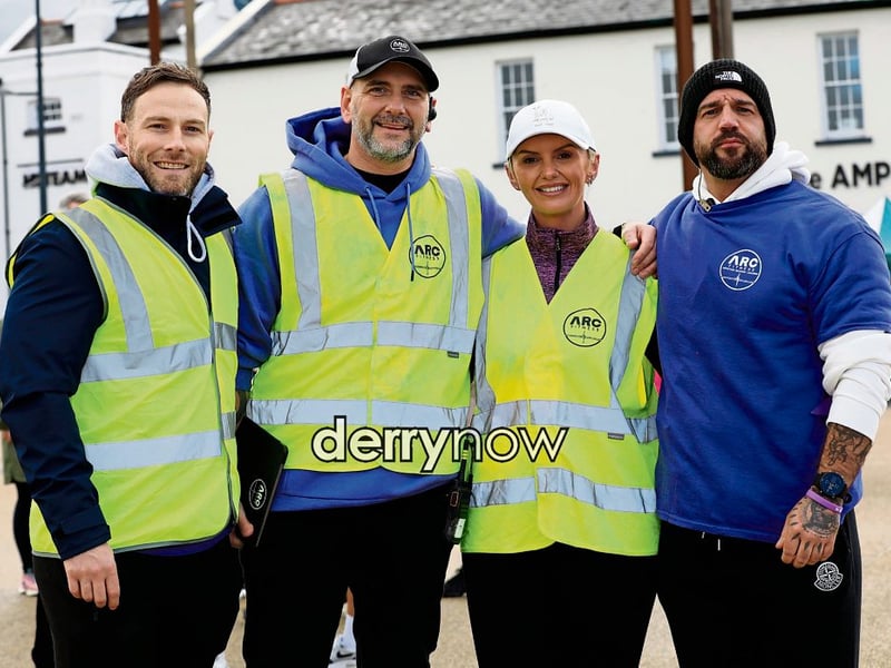 Gary Rutherford, founder member of Arc Fitness, with on left, Matthew Norrby, and from right, Steven Duddy and Adele Moore at at the Arc Fitness annual recovery walk on Saturday.