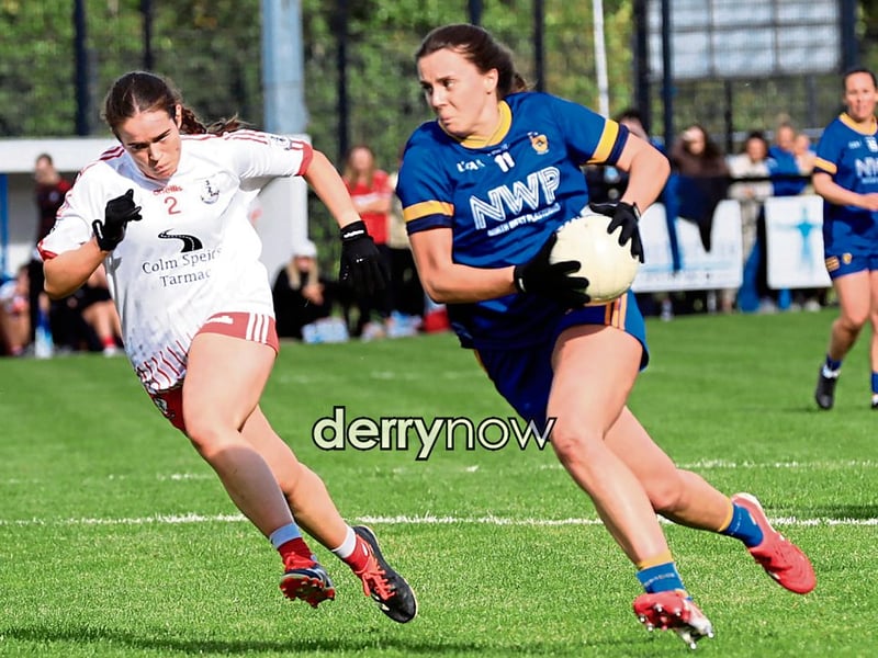 Steelstown's Dara McKeever outruns Magherafelt's Therese Tohill.