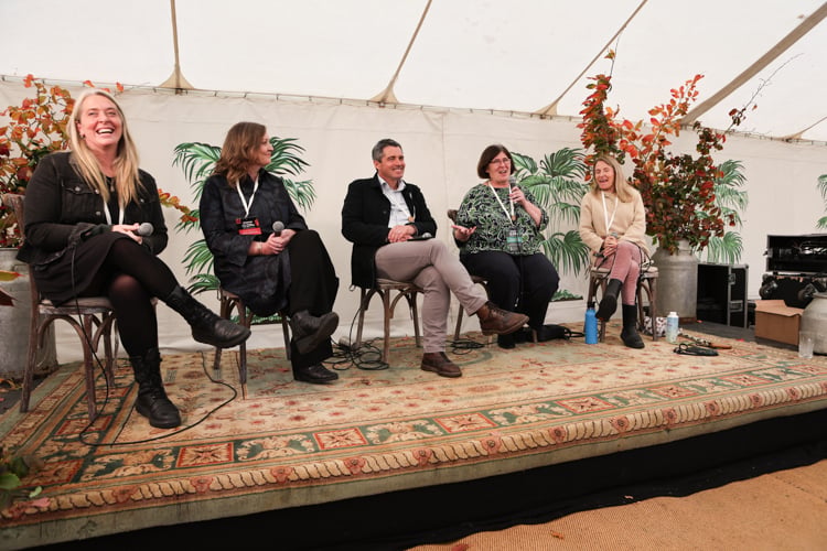 The panel for Creating Resilient Communities: Caitriona Kenny, Eimear Fox TII Landscape Architect, Mark Clancy Laois Local Enterprise Office, and Catherine Casey Head of Climate Change at the Heritage Council (former Laois Heritage Officer). Photo: Annie Holland.