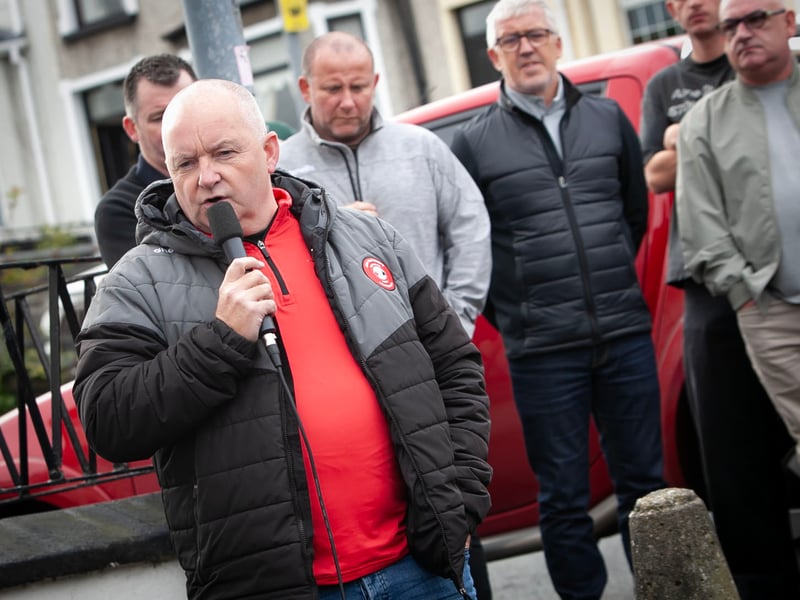 Shaun Condren, Tristar FC chairperson, addressing the attendance at Saturday's Jon Clifford mural launch overlooking Bull Park in Derry.