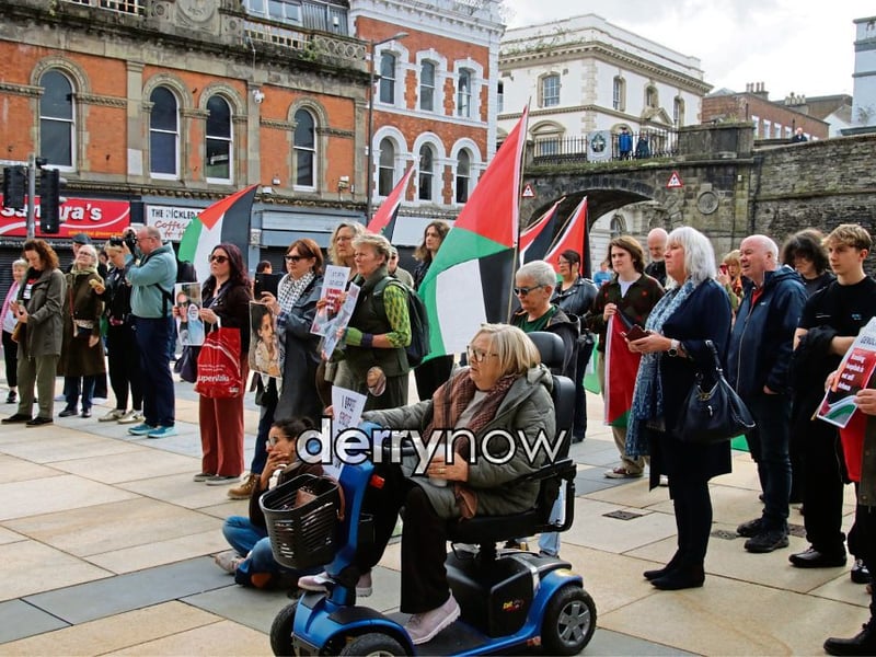 Protesting Genocide Is Not A Crime rally in Guildhall Square.
