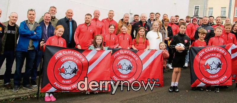 Family, friends, current and Ex players, coaches and committee members and those associated with Tristar Football Club pictured at the Official Unveiling of the New Mural of Big Ugg at Jon Clifford Park. (Photos - Deirdre Heaney, nwpresspics)