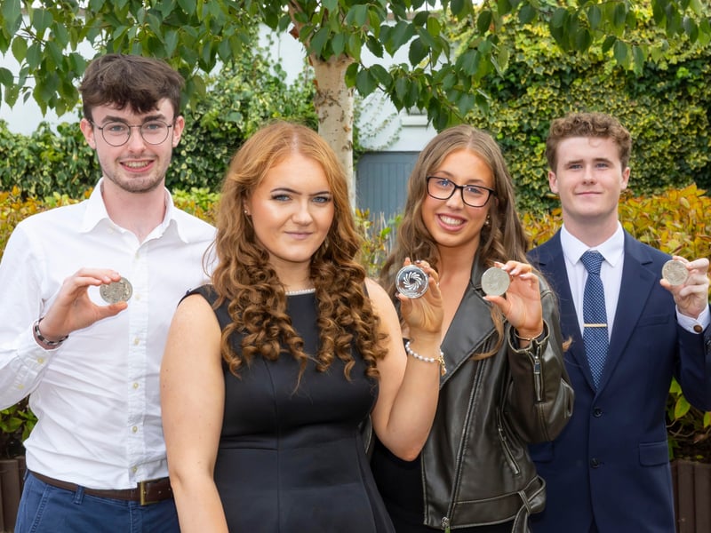 Pictured are Jody Brooks, Duiske College, Megan Farrell, Kilkenny City Vocational School, Isabelle O'Brien, Abbey Community College and Ned Murray O'Shea, Coláiste Cois Siúire. Photograph: Patrick Browne