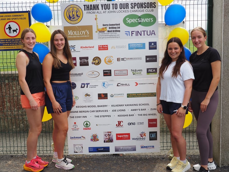 John Locke's Camogie ladies Laura Phelan, Megan Ryan, Sarah Roche and Julie Nolan, chief helpers after completing the walkathon early in the morning