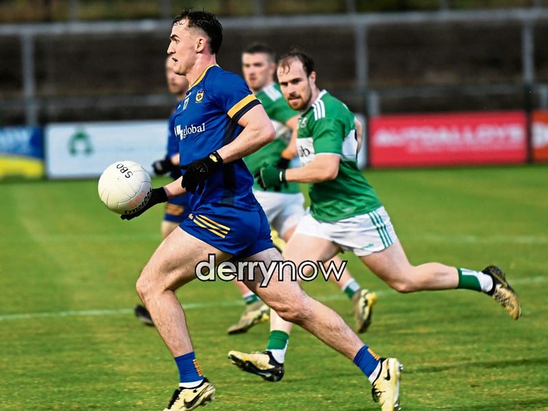 Diarmuid Baker powers forward for Steelstown during their match against Loup at Owenbeg.