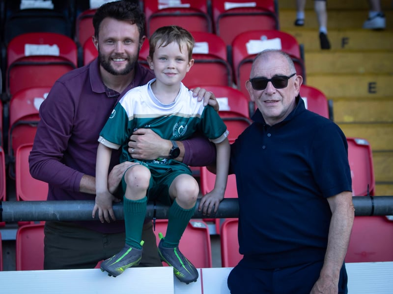 Former Finn Harps player Harry Sharkey pictured with his son-in-law and grandson at Thursday's tournament. Photos: Jim McCafferty Photography)