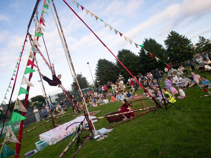 A section of the crowd being entertained by the stunts of the Symmetry Circus on Friday at Bull Park. (Photos: Jim McCafferty Photography)