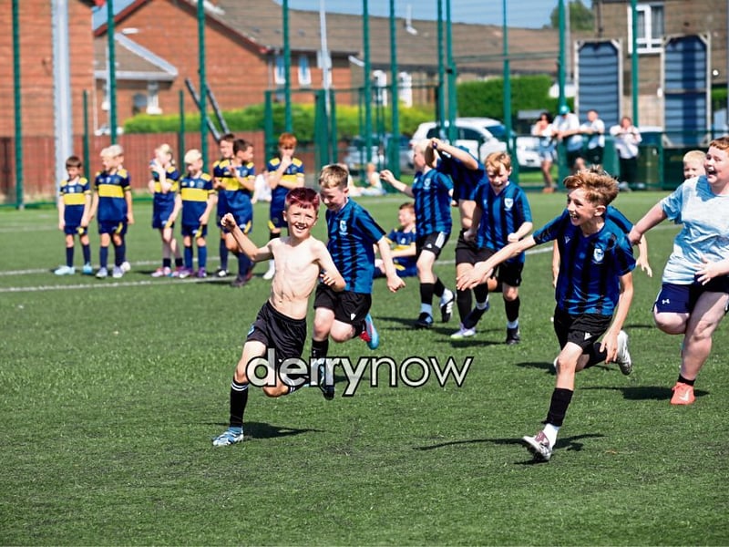 Trojans players celebrating winning the U10 final against Don Boscos in the Kian Dawson Kirk Memorial Cup held in Leafair. (Photos - Tom Heaney, nwpresspics)