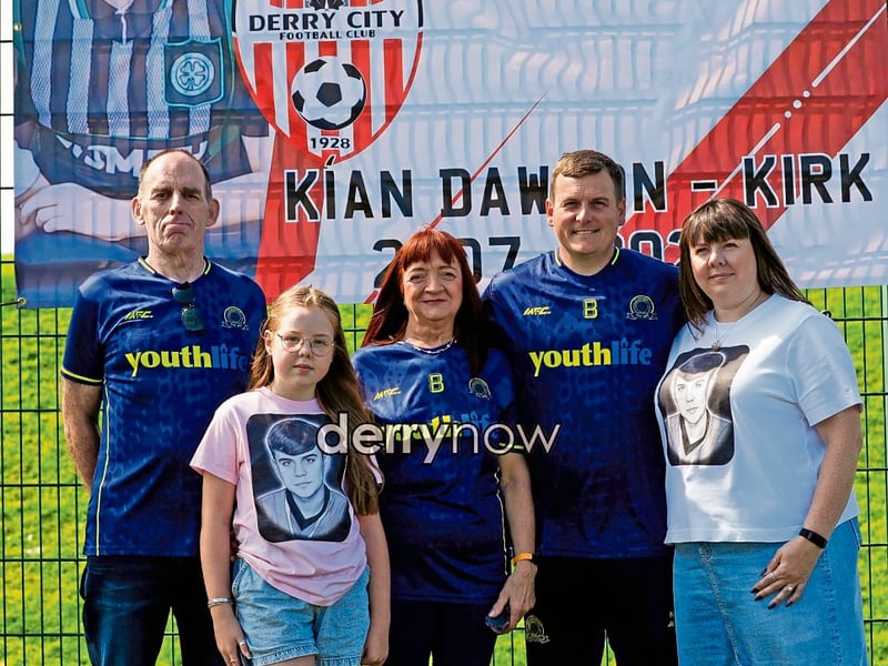 The parents and sister of Kian Dawson Kirk at a the Memorial Cup held in Leafair. Emmett Kirk, Fiona Dawson and Abaigael Dawson. Grandparents Michael and Michelle Dawson. (Photos - Tom Heaney, nwpresspics)