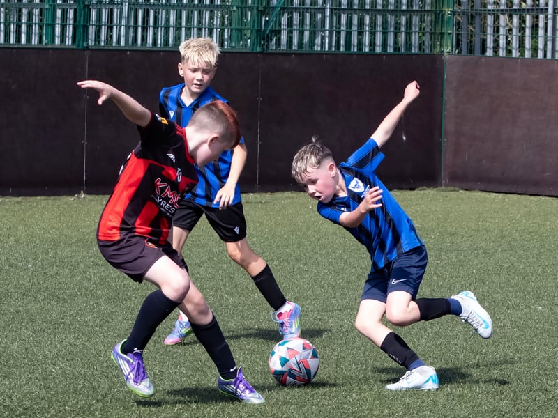 Action from the semi-final clash between Phoenix Athletic and Oxford United at Bay Road in the Padraig Barton Memorial Cup on Tuesday morning. (Photos: Jim McCafferty Photography)
