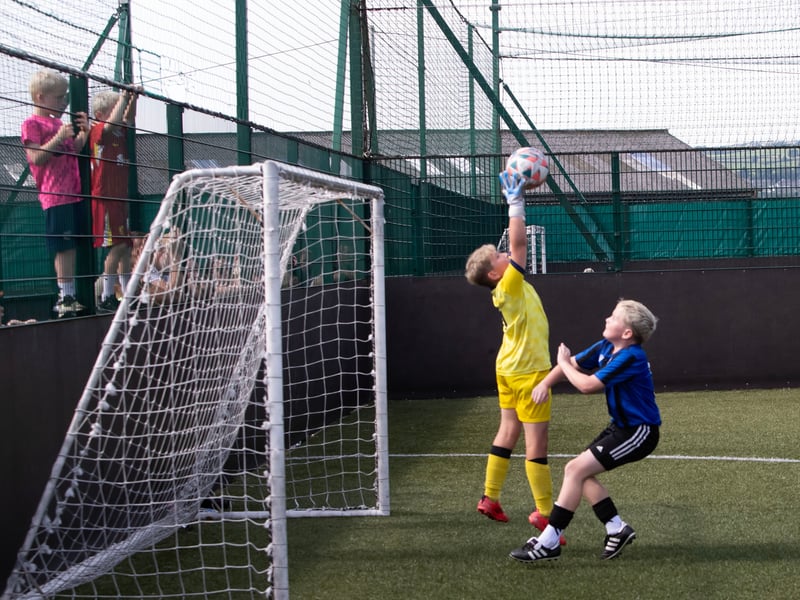 Action from the Padraig Barton Memorial Cup final between Don Boscos and Oxford United at Bay Road on Tuesday morning. (Photos: Jim McCafferty Photography)