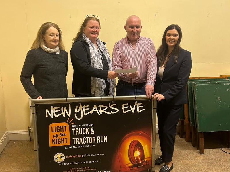 Kilkenny Bereavement Support Centre. L-R Kathleen Sherry, Michelle Quigley, Freddie Farrell (Chairman Light up the Night), Laura Delaney (Light up the Night Committee)