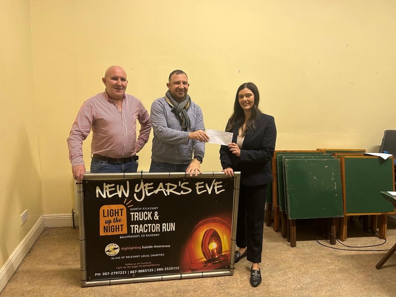 Teac Tom. L-R Freddie Farrell (Chairman Light up the Night), Rory Connelan, Laura Delaney (Light up the Night Committee)