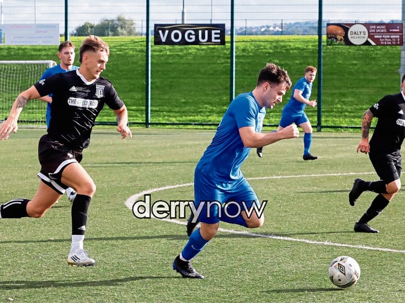 Action from Tuesday’s night’s game, Rosemount v Quigley’s Point Swifts in the Óglach Eamonn “Bronco” Bradley 9-a-side KO Cup held at Leafair. (Photos - Tom Heaney, nwpresspics)
