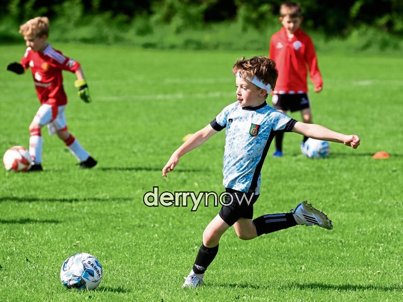 This young football gets ready to kick the ball at the Culmore Football Club, Ryan McBride Summer Camp. (Photos - Tom Heaney, nwpresspics)