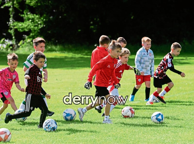 Young footballers testing their skills at the Culmore Football Club, Ryan McBride Summer Camp.