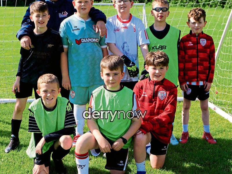 The U11s with coach Aaron Rogan at the Culmore Football Club, Ryan McBride Summer Camp.