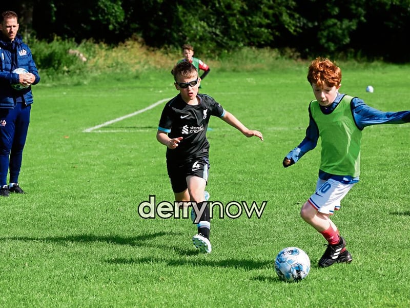 Lee Roddy keeping a close eye on the game at the Culmore Football Club, Ryan McBride Summer Camp.