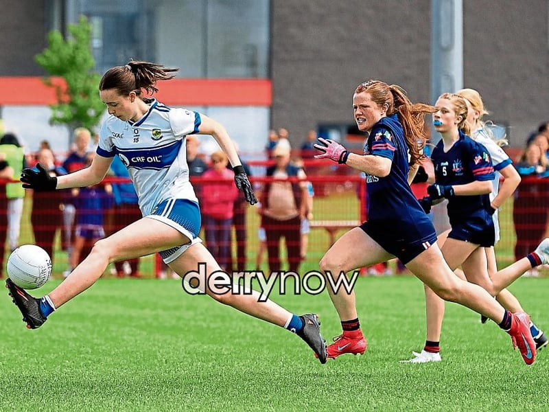 Action from Ballinderry Ladies v New York Ladies game at the John West “Féile Peil na nÓg 2025 held in Owenbeg. (Photo - Tom Heaney, nwpresspics)