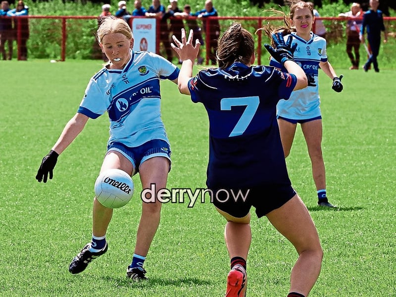 Action from Ballinderry Ladies v New York Ladies game at the John West “Féile Peil na nÓg 2025 held in Owenbeg. (Photo - Tom Heaney, nwpresspics)