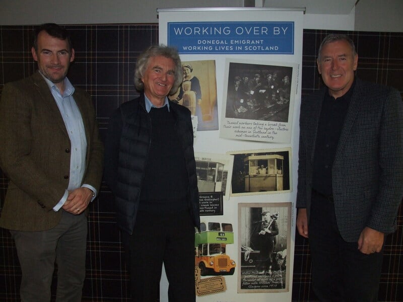 Pictured at the Donegal Emigrant Working Lives in Scotland drop-in event at the Scottish Football Museum in Hampden Park, Glasgow in October 2024 are (from left to right): Jerry O’Donovan (Irish Consul General), Hugh Dougherty (historian, journalist and author) and Packie Bonner (Donegal Diaspora Ambassador). Photo: Joseph Gallagher